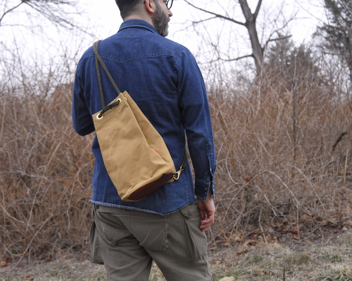 Bucket Bag in Tan Waxed Canvas