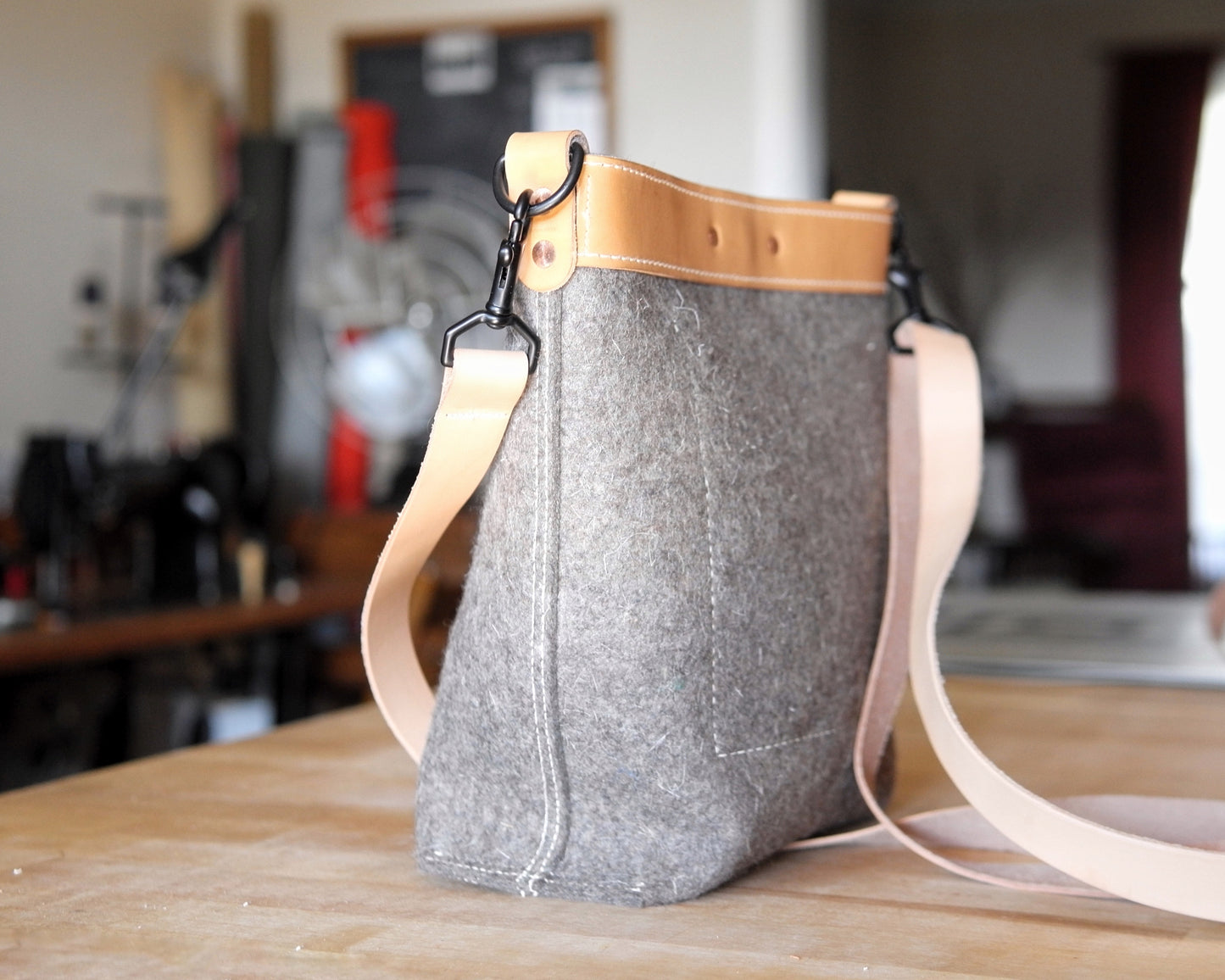 Station Tote - Brown Felt Crossbody