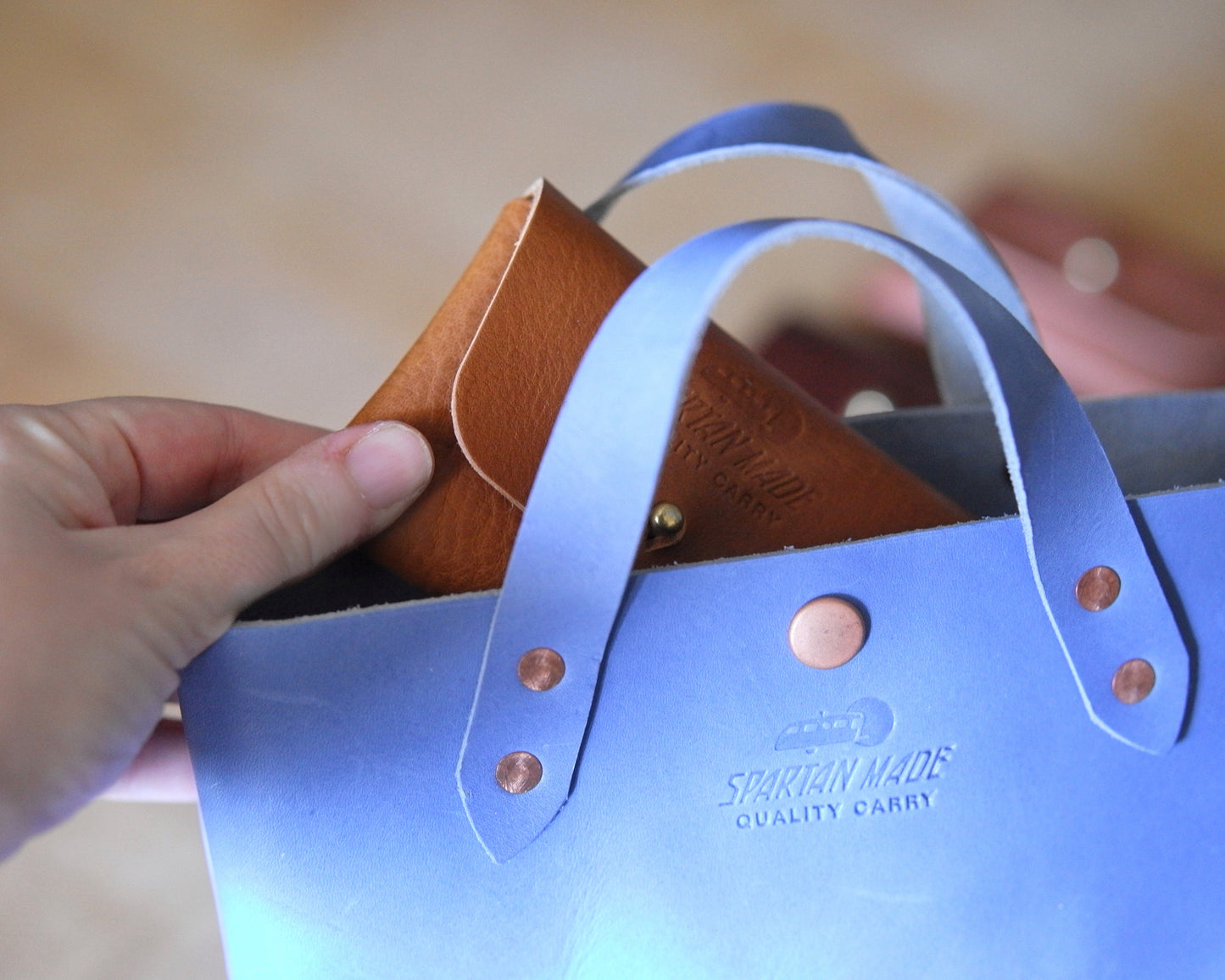 Mini Tote in Delft Blue with Strap