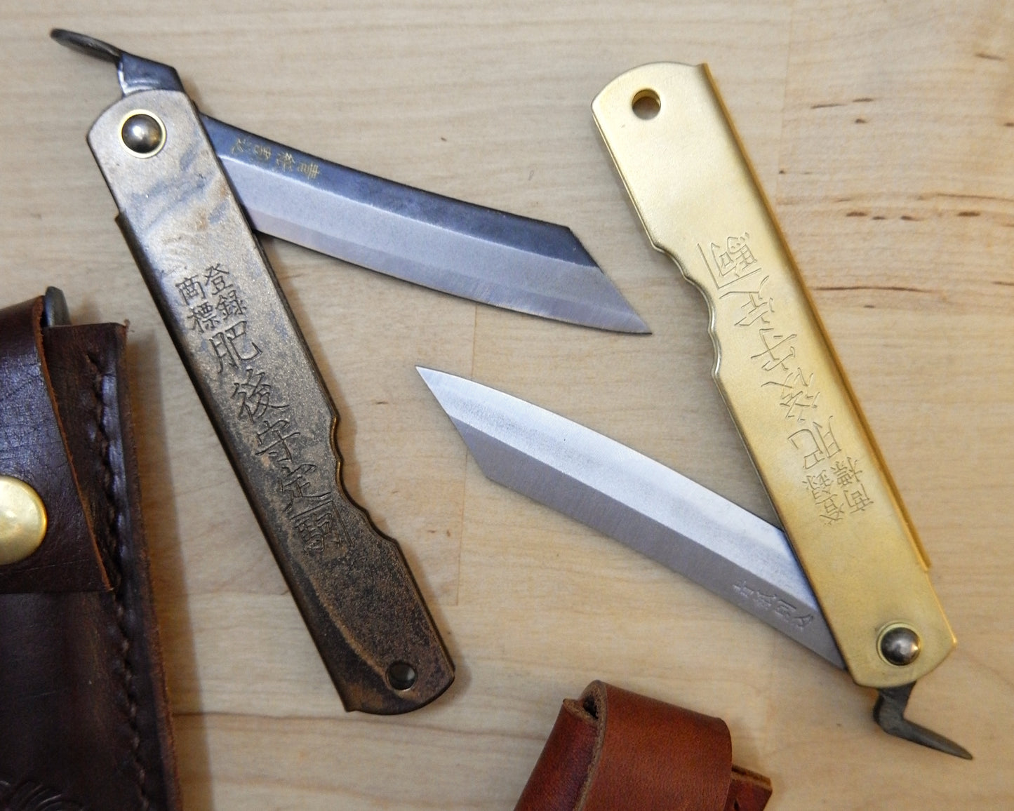 Large Japanese Folding Knife with Brass Handle