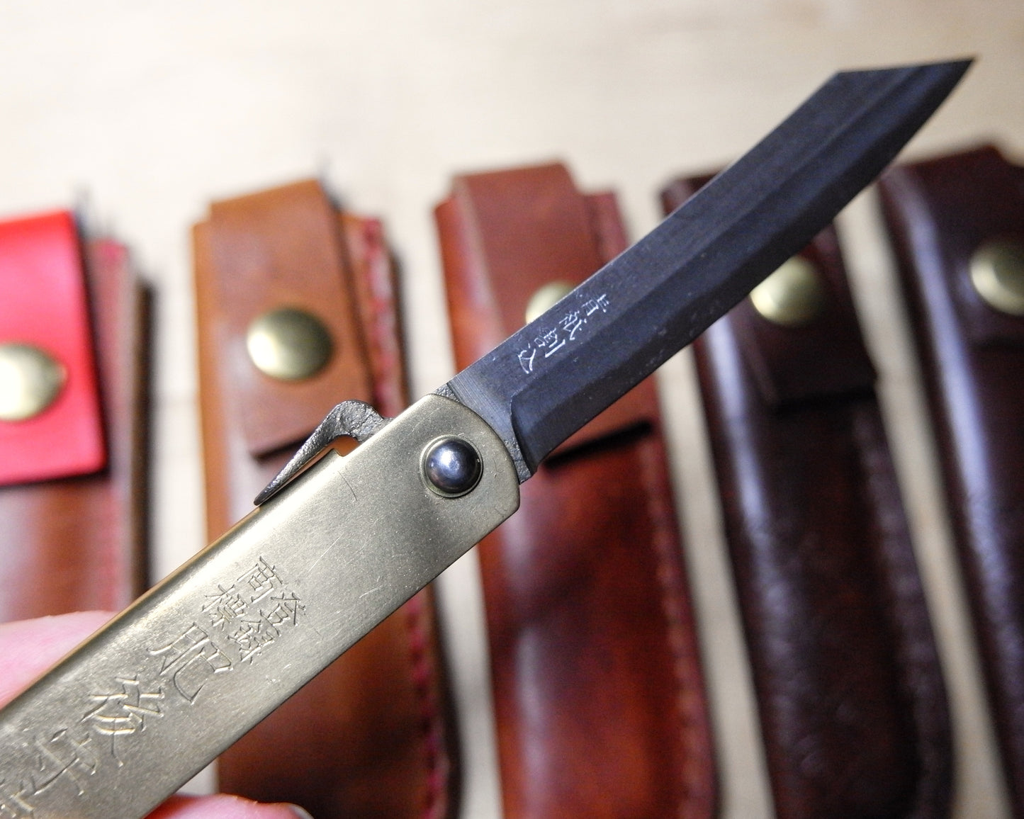 Large Japanese Folding Knife with Brass Handle