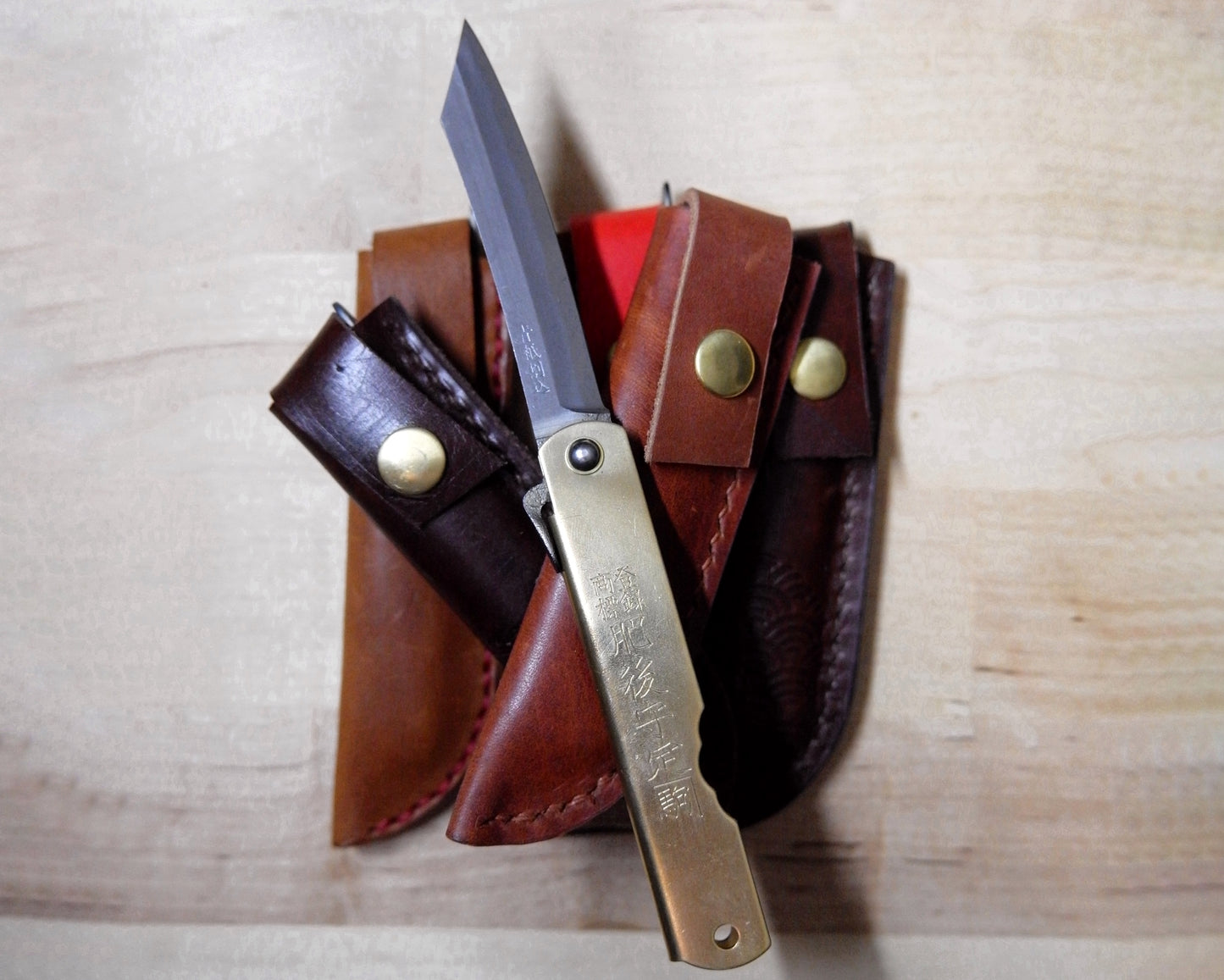 Large Japanese Folding Knife with Brass Handle