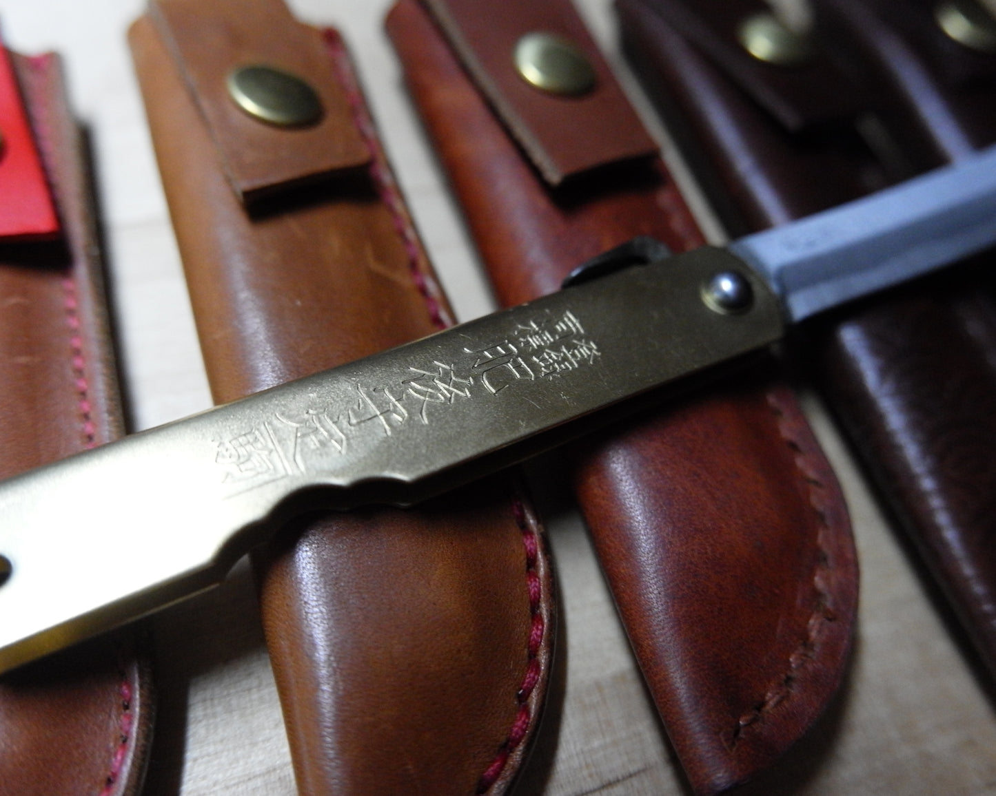 Large Japanese Folding Knife with Brass Handle