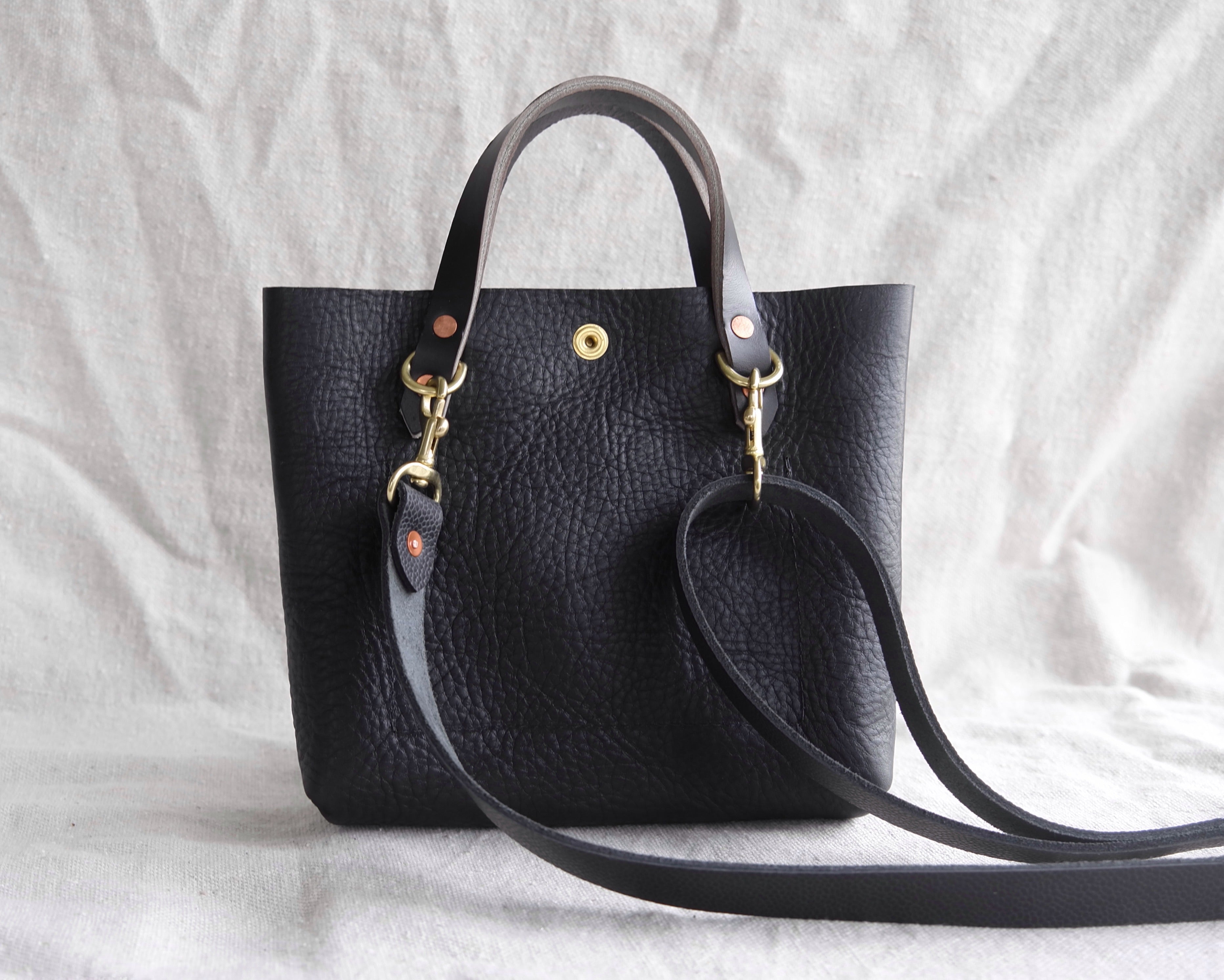 バッグ Leather mini tote bag(Black) Mini Tote in Black Leather – Spartan Carry