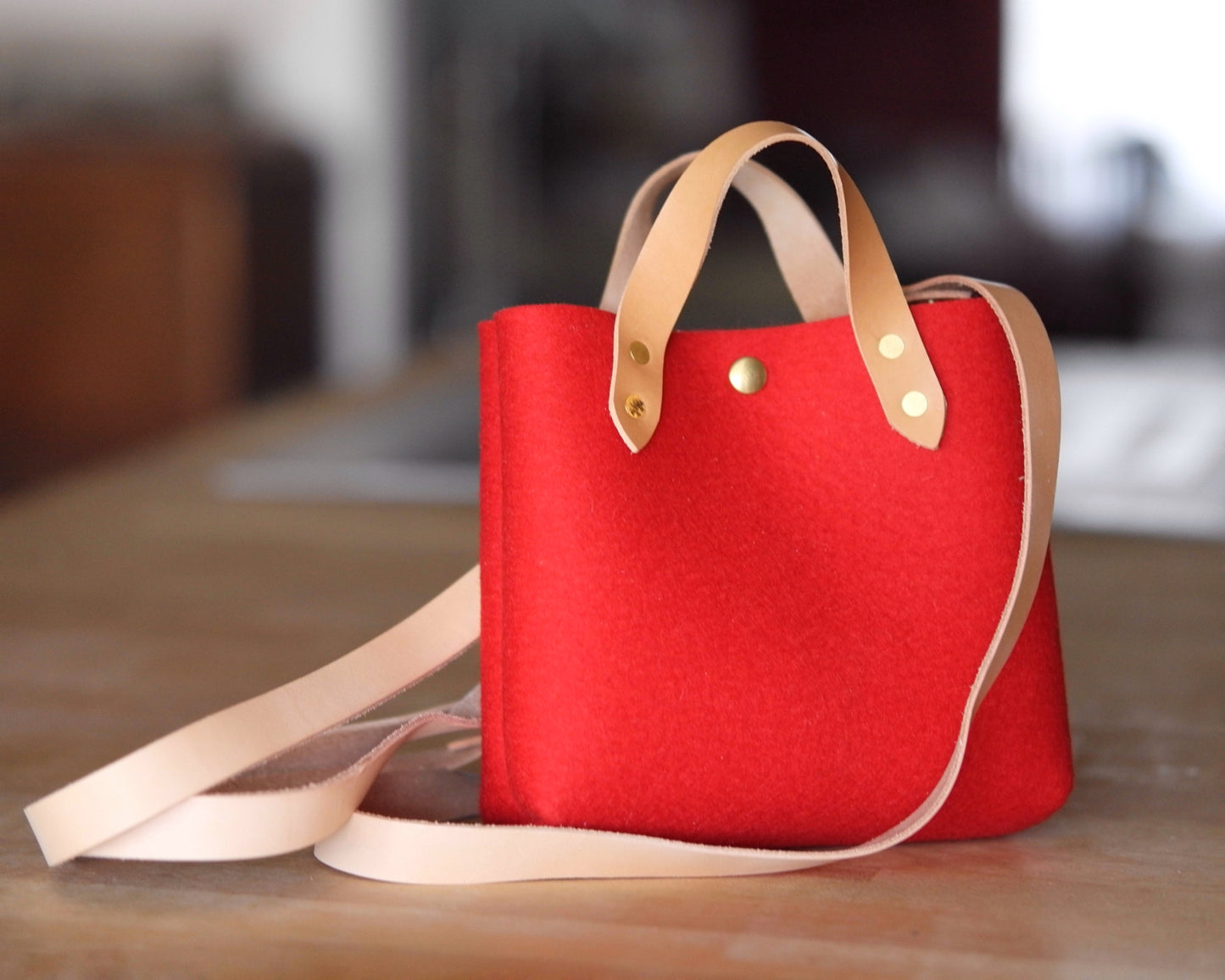Mini Tote in Red Felt with Strap