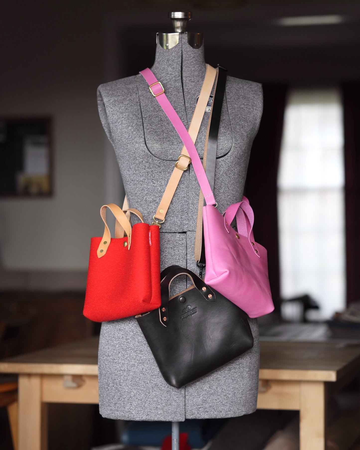 Mini Tote in Red Felt with Strap