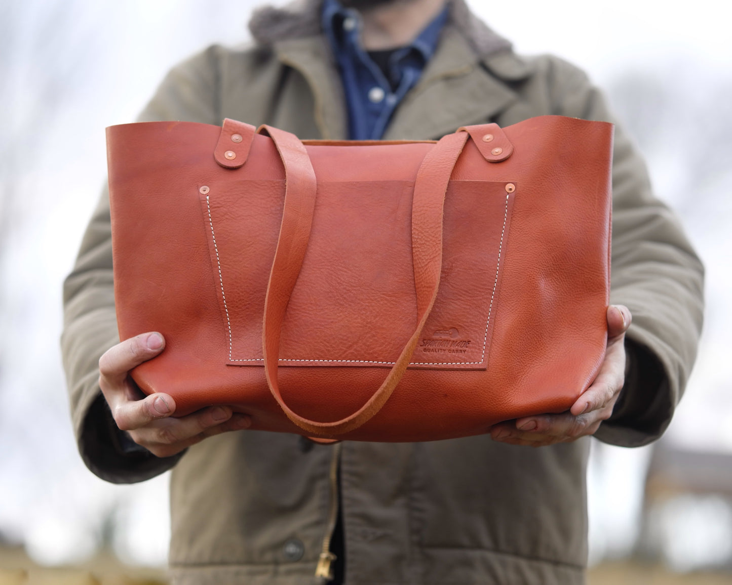 Leather Tote in Pebbled Whiskey